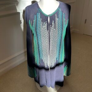 NIC+ZOE Navy and Teal Long Cardigan